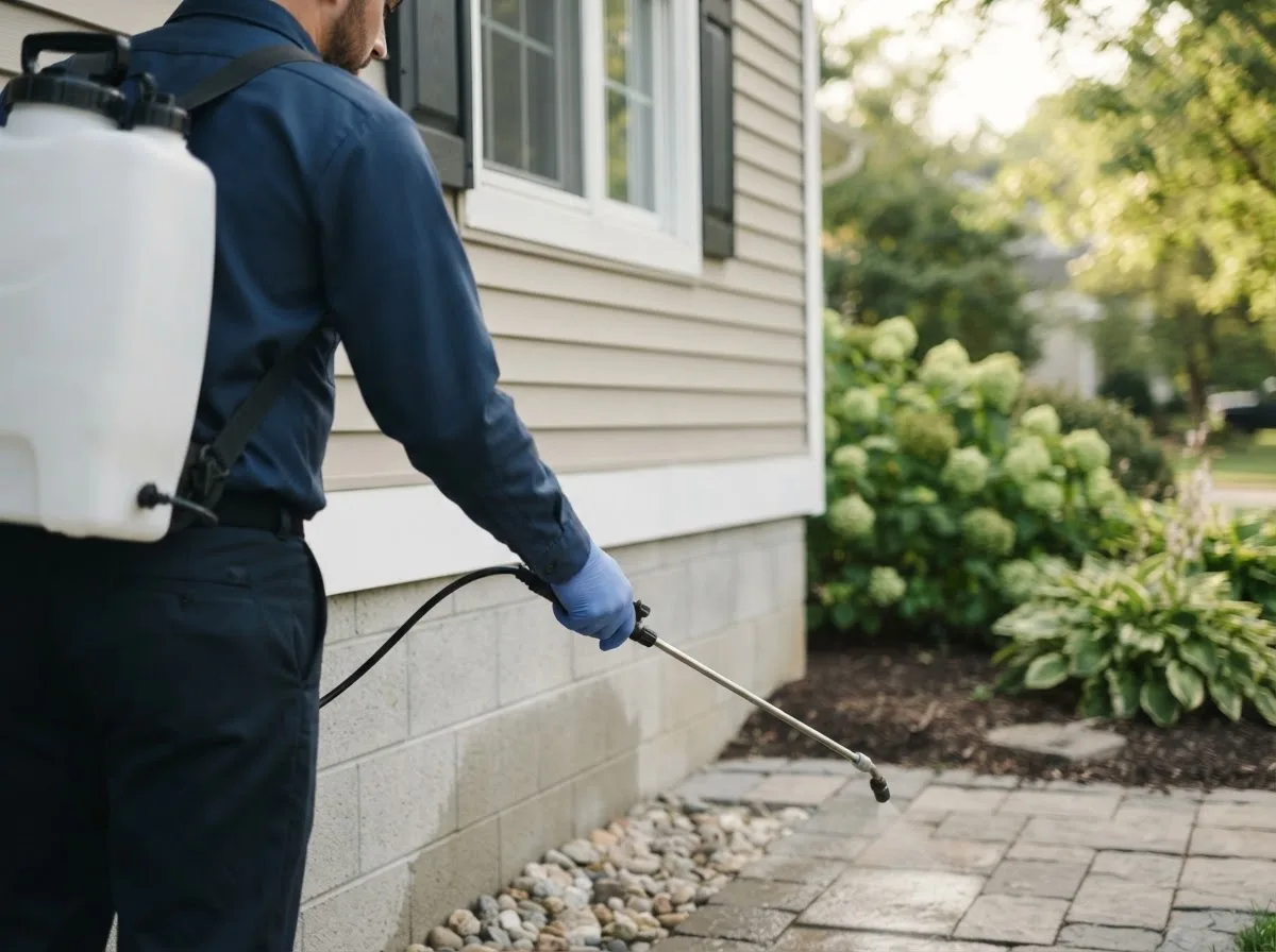 Pest control technician inspecting a home in Raccoon, KY